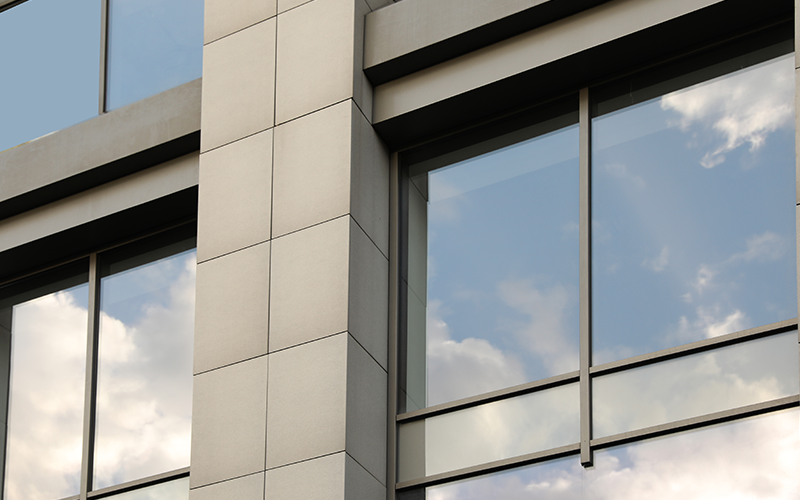 Window reflecting the sky